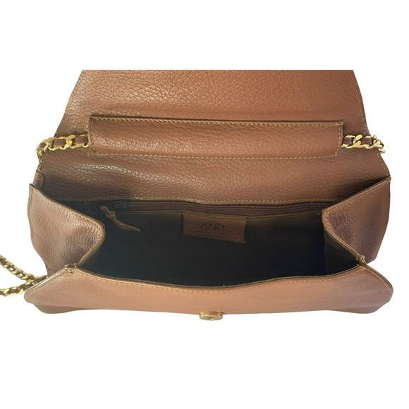 Vintage INC Purse Chain Link Strap Genuine Leather Uruguay Bag Tan Brown Camel - Picture 7 of 9